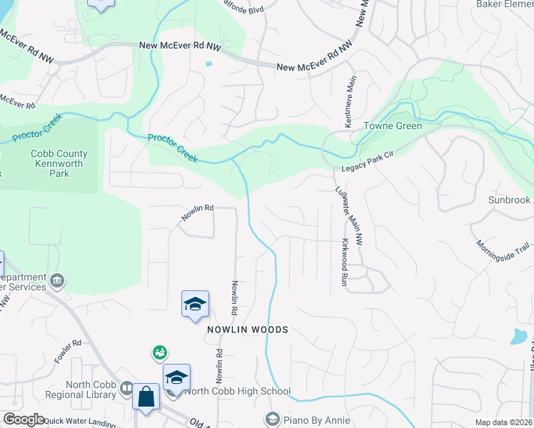 map of restaurants, bars, coffee shops, grocery stores, and more near 3181 Hartness Way Northwest in Kennesaw