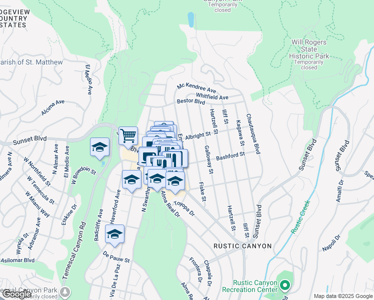 map of restaurants, bars, coffee shops, grocery stores, and more near 1034 Embury Street in Los Angeles