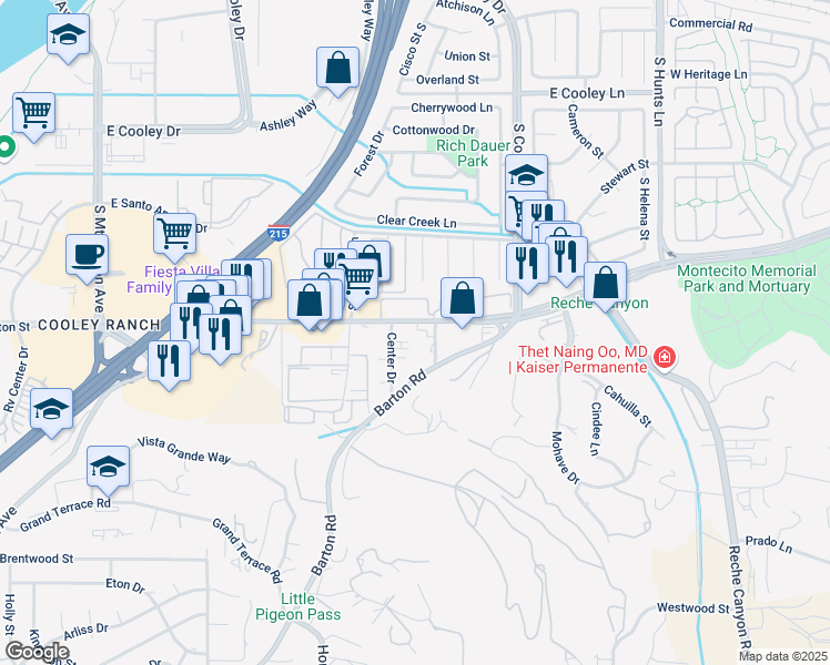 map of restaurants, bars, coffee shops, grocery stores, and more near 1770 East Washington Street in Grand Terrace