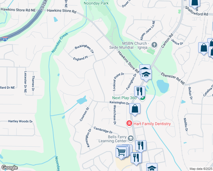 map of restaurants, bars, coffee shops, grocery stores, and more near 3978 Devonshire Drive in Marietta