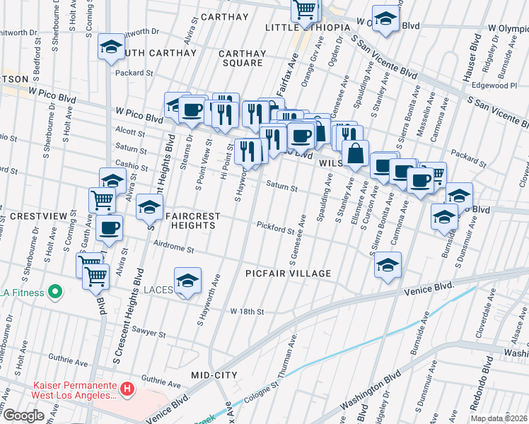 map of restaurants, bars, coffee shops, grocery stores, and more near 1537 South Orange Grove Avenue in Los Angeles