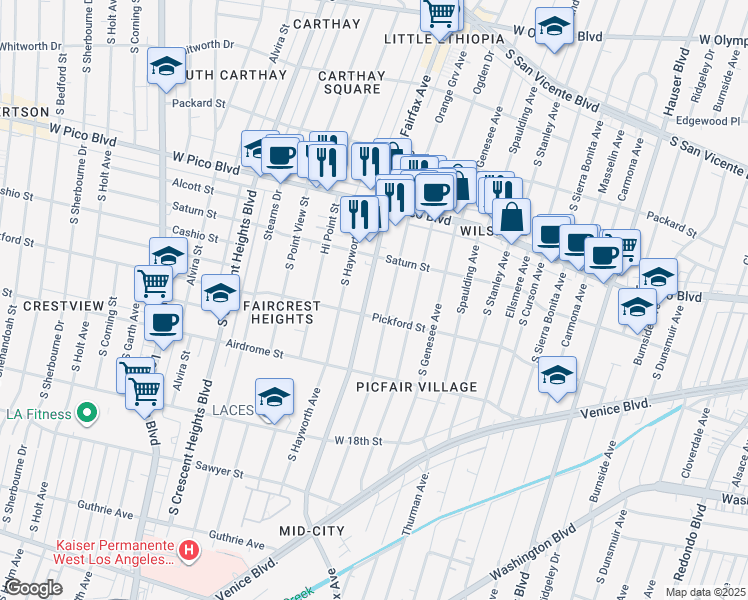 map of restaurants, bars, coffee shops, grocery stores, and more near 1537 South Orange Grove Avenue in Los Angeles