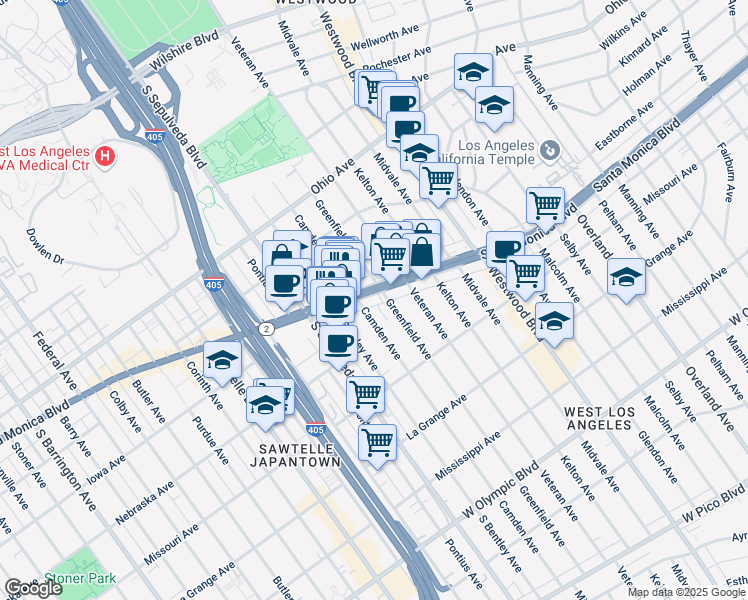 map of restaurants, bars, coffee shops, grocery stores, and more near 5612 California 2 in Los Angeles