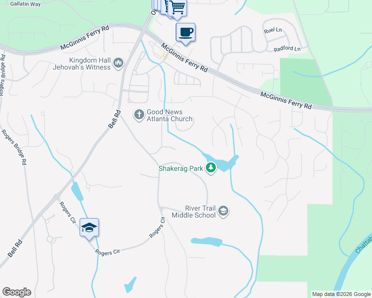 map of restaurants, bars, coffee shops, grocery stores, and more near 336 Peekskill Court in Johns Creek