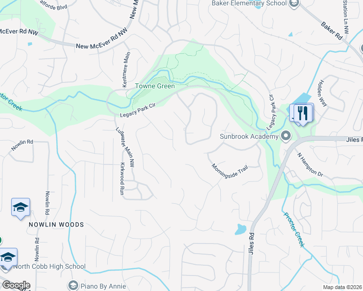 map of restaurants, bars, coffee shops, grocery stores, and more near 4024 Palisades Main in Kennesaw