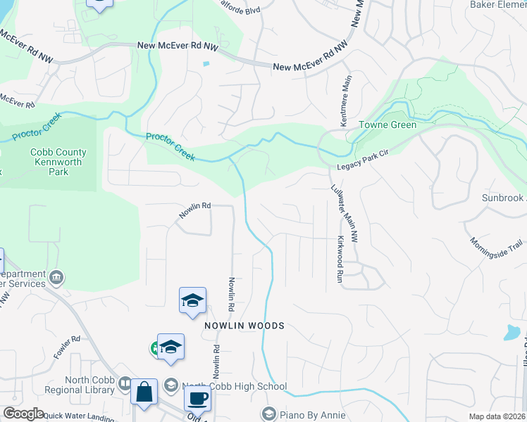 map of restaurants, bars, coffee shops, grocery stores, and more near 3181 Hartness Way Northwest in Kennesaw