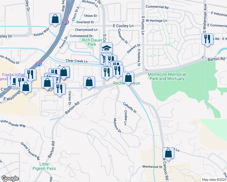 map of restaurants, bars, coffee shops, grocery stores, and more near 1179 South Mohave Drive in Colton
