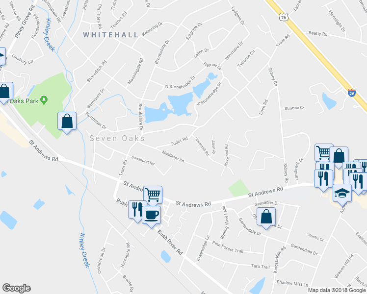 map of restaurants, bars, coffee shops, grocery stores, and more near 230 Tudor Road in Columbia