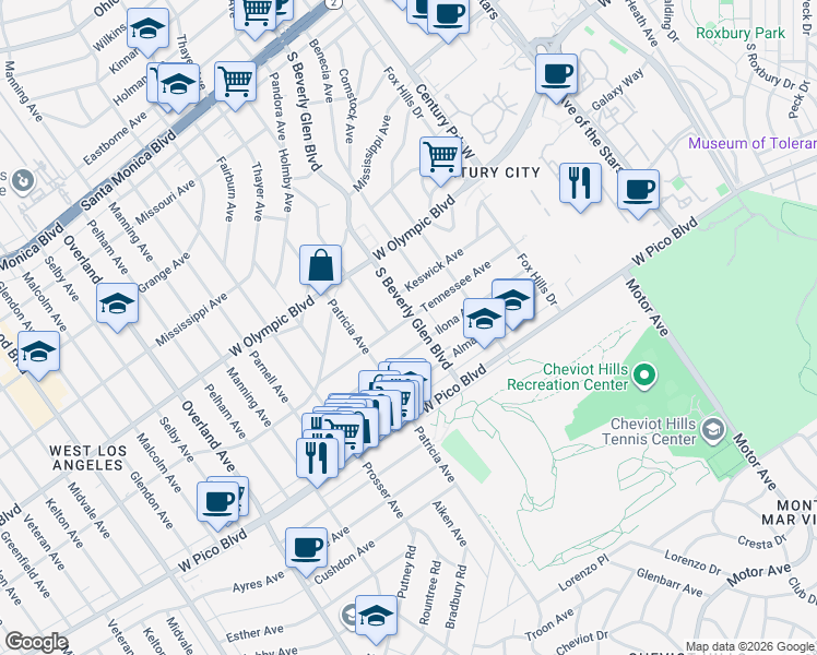 map of restaurants, bars, coffee shops, grocery stores, and more near in Los Angeles