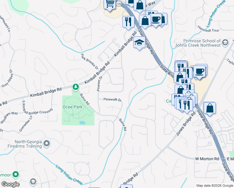 map of restaurants, bars, coffee shops, grocery stores, and more near 10925 Pinehigh Drive in Alpharetta