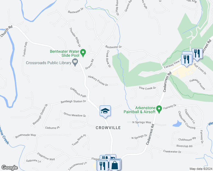map of restaurants, bars, coffee shops, grocery stores, and more near 217 Hickory Pointe Drive in Acworth