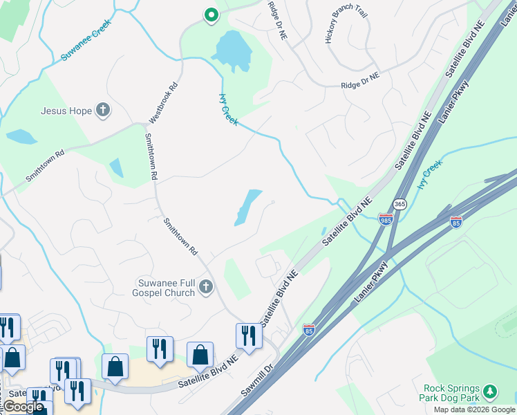 map of restaurants, bars, coffee shops, grocery stores, and more near 172 Leaf Lake Drive in Suwanee