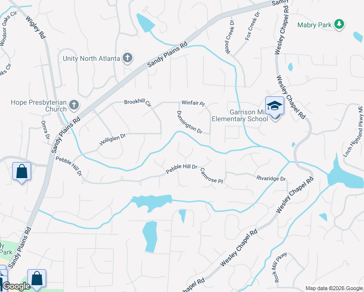 map of restaurants, bars, coffee shops, grocery stores, and more near 4040 Crossfield Place in Marietta