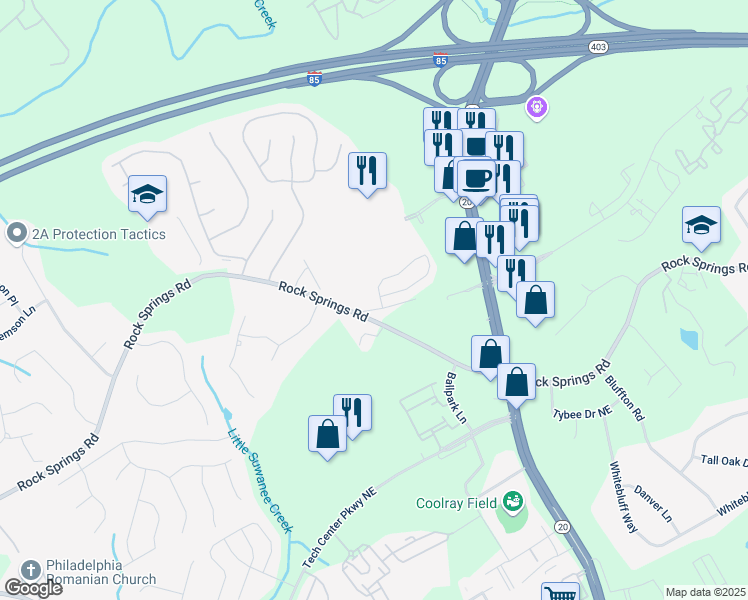 map of restaurants, bars, coffee shops, grocery stores, and more near 2754 Laurel Valley Trail in Buford