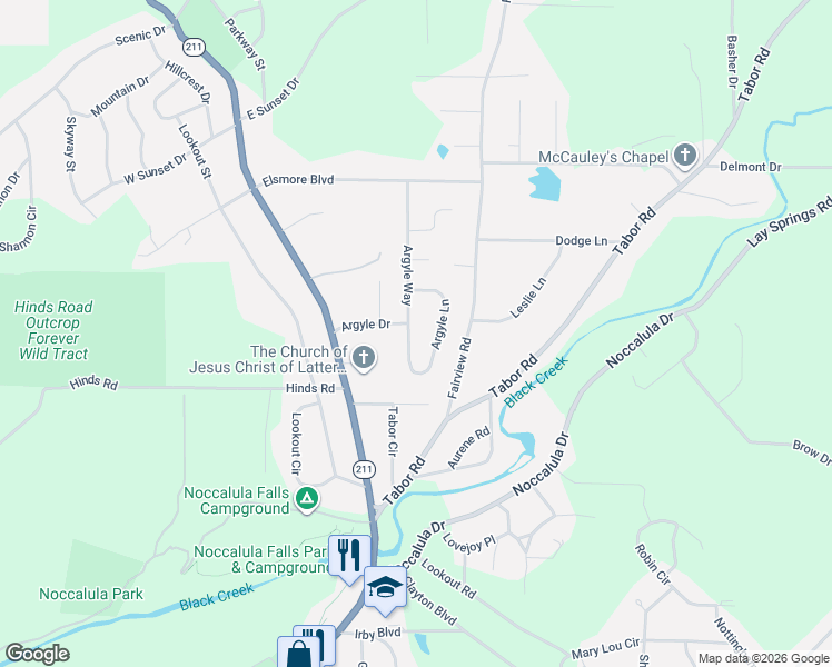 map of restaurants, bars, coffee shops, grocery stores, and more near 120 Argyle Lane in Gadsden