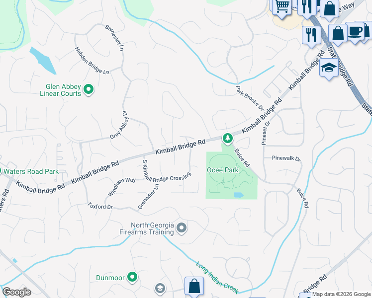 map of restaurants, bars, coffee shops, grocery stores, and more near 10960 S Kimball Bridge Crossing in Alpharetta