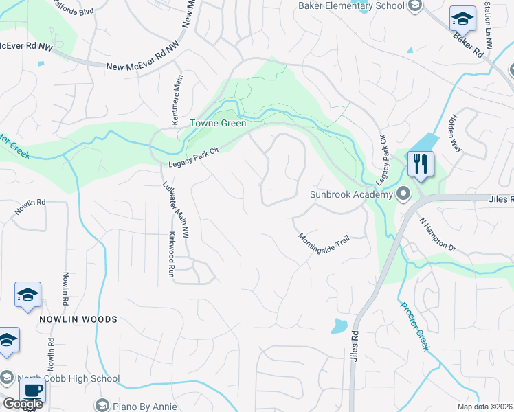 map of restaurants, bars, coffee shops, grocery stores, and more near 4024 Palisades Main in Kennesaw