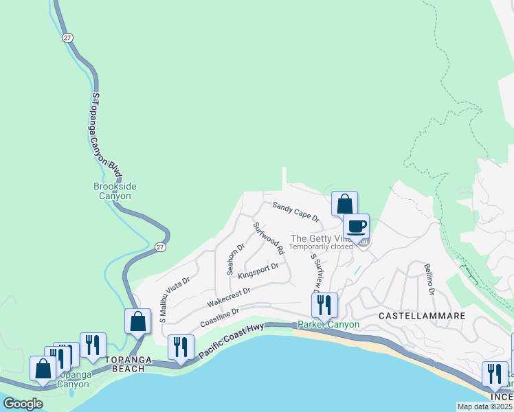 map of restaurants, bars, coffee shops, grocery stores, and more near 3437 Cloudcroft Drive in Malibu