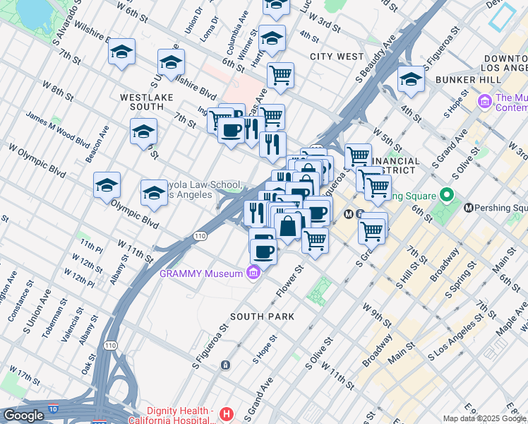map of restaurants, bars, coffee shops, grocery stores, and more near 1000-1098,1001-1099 Florida Street in Los Angeles
