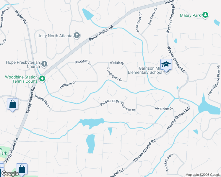 map of restaurants, bars, coffee shops, grocery stores, and more near 4040 Crossfield Place in Marietta