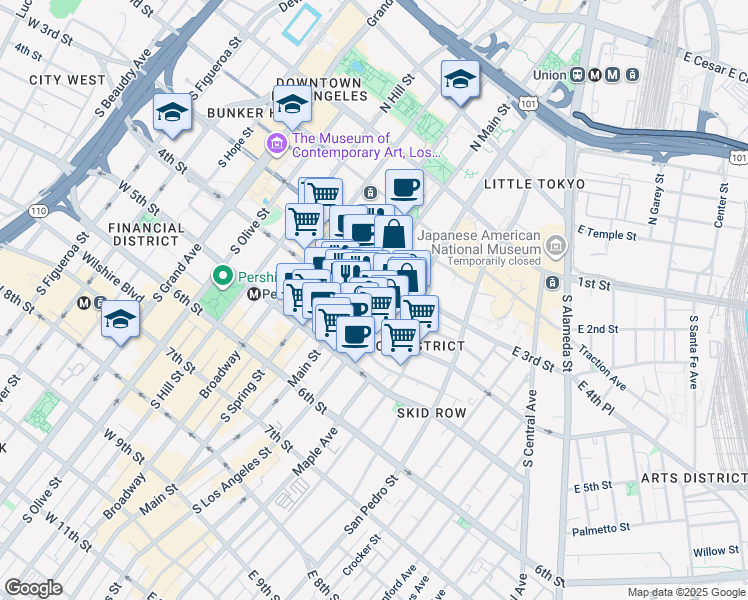 map of restaurants, bars, coffee shops, grocery stores, and more near 334 Main Street in Los Angeles