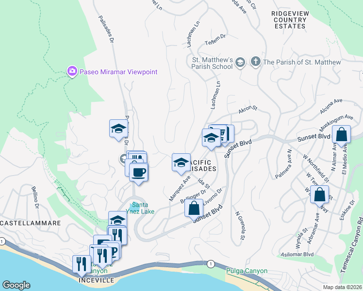 map of restaurants, bars, coffee shops, grocery stores, and more near 649 Jacon Way in Los Angeles