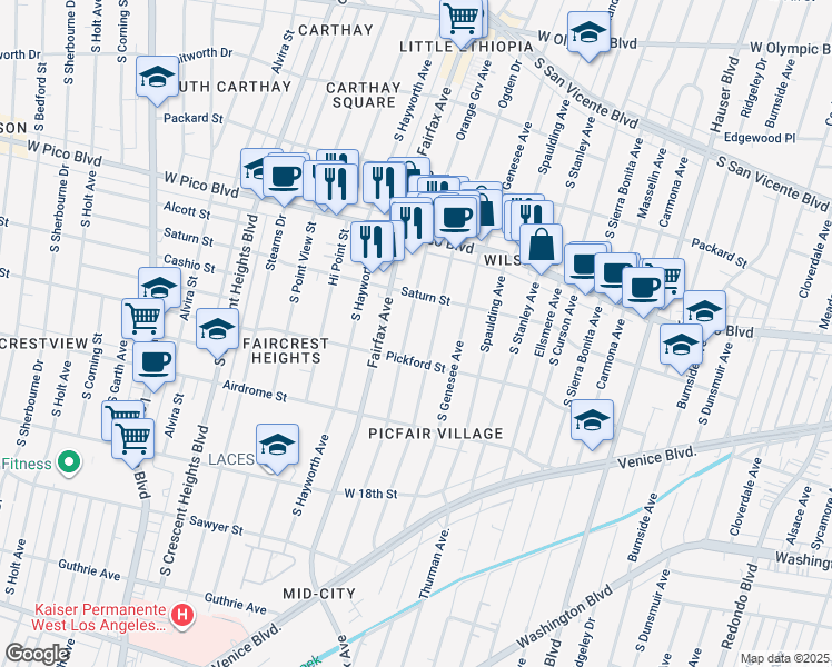 map of restaurants, bars, coffee shops, grocery stores, and more near 1537 South Orange Grove Avenue in Los Angeles
