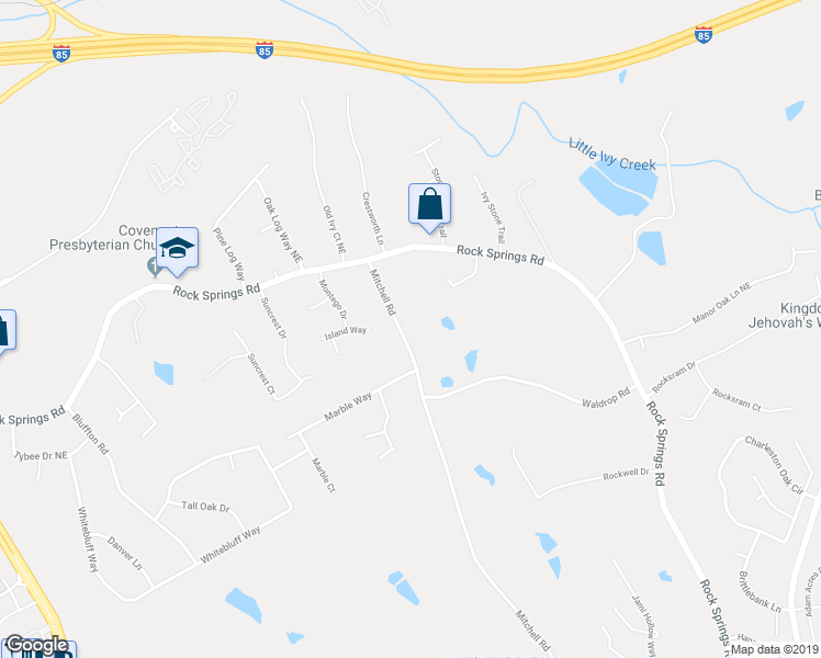 map of restaurants, bars, coffee shops, grocery stores, and more near 2531 Mitchell Road in Lawrenceville