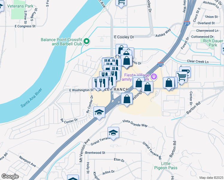 map of restaurants, bars, coffee shops, grocery stores, and more near in Colton