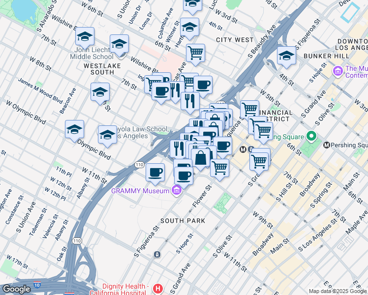 map of restaurants, bars, coffee shops, grocery stores, and more near 1000-1098,1001-1099 Florida Street in Los Angeles