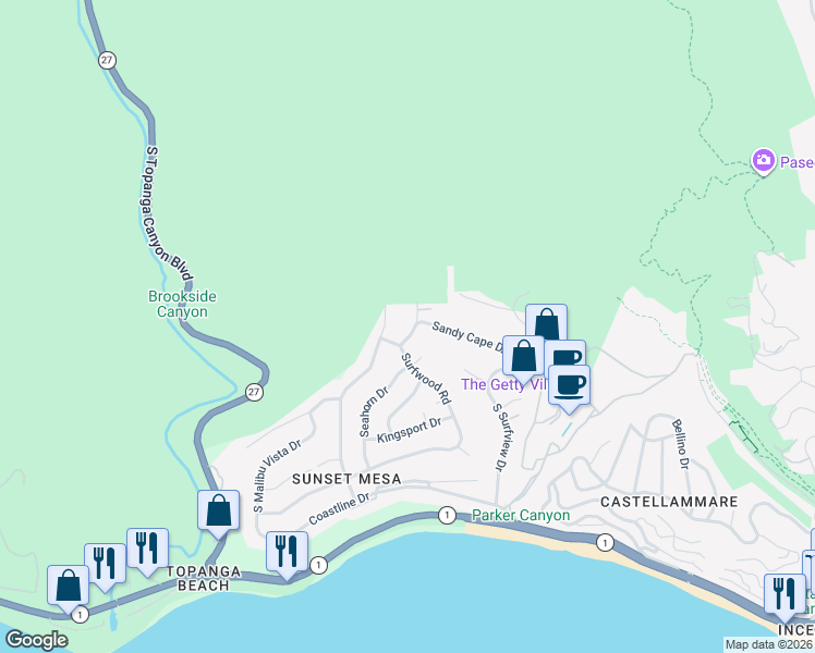 map of restaurants, bars, coffee shops, grocery stores, and more near 3437 Cloudcroft Drive in Malibu