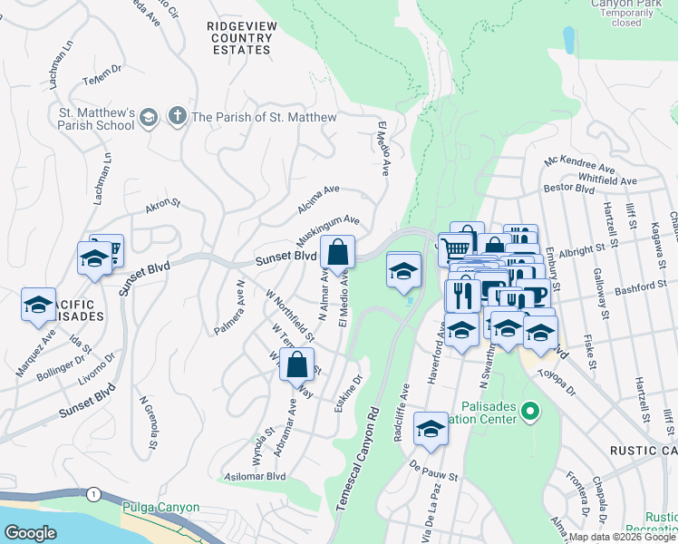 map of restaurants, bars, coffee shops, grocery stores, and more near in Los Angeles