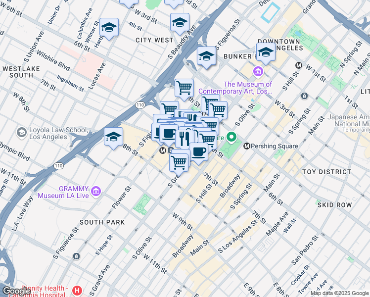 map of restaurants, bars, coffee shops, grocery stores, and more near in Los Angeles