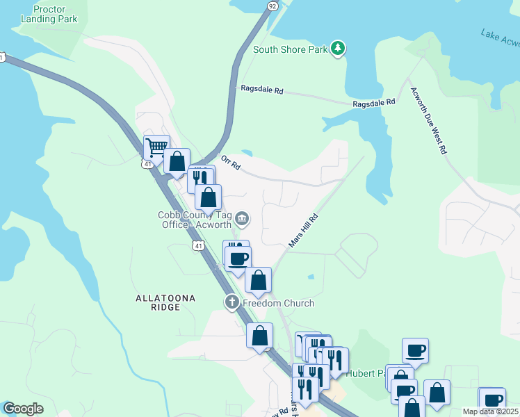 map of restaurants, bars, coffee shops, grocery stores, and more near 3765 Clear Lake Way Northwest in Acworth