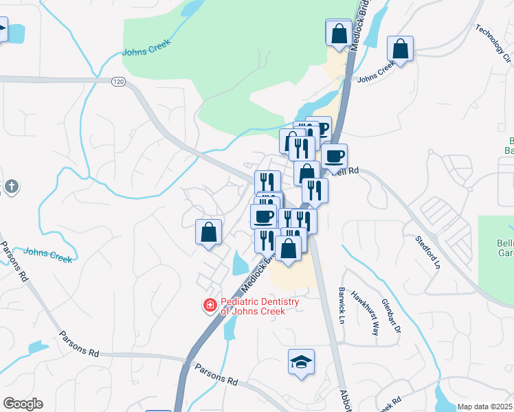 map of restaurants, bars, coffee shops, grocery stores, and more near 6091 Joybrook Road in Duluth