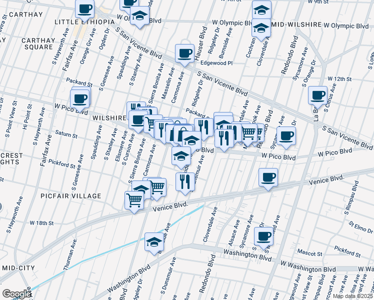map of restaurants, bars, coffee shops, grocery stores, and more near in Los Angeles