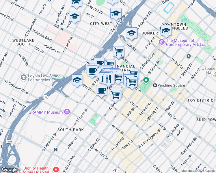 map of restaurants, bars, coffee shops, grocery stores, and more near in Los Angeles
