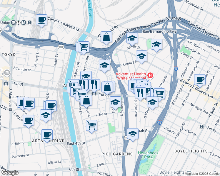 map of restaurants, bars, coffee shops, grocery stores, and more near 124 Rivera Court in Los Angeles