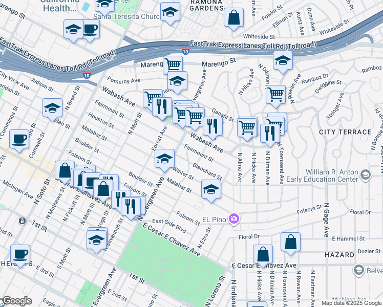 map of restaurants, bars, coffee shops, grocery stores, and more near 3045 Fairmount Street in Los Angeles