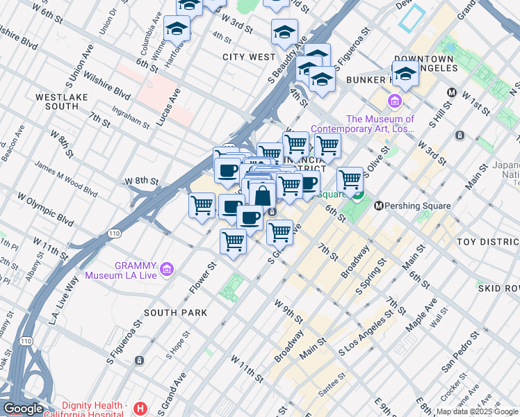 map of restaurants, bars, coffee shops, grocery stores, and more near in Los Angeles