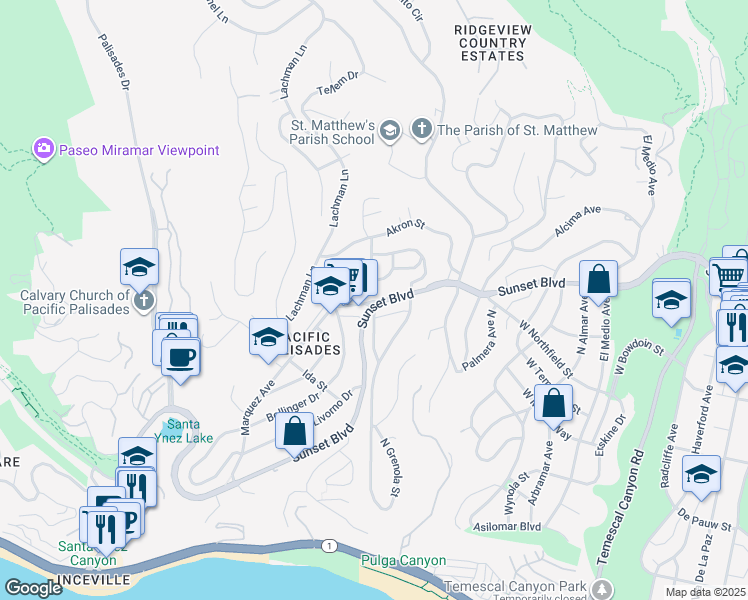 map of restaurants, bars, coffee shops, grocery stores, and more near in Los Angeles