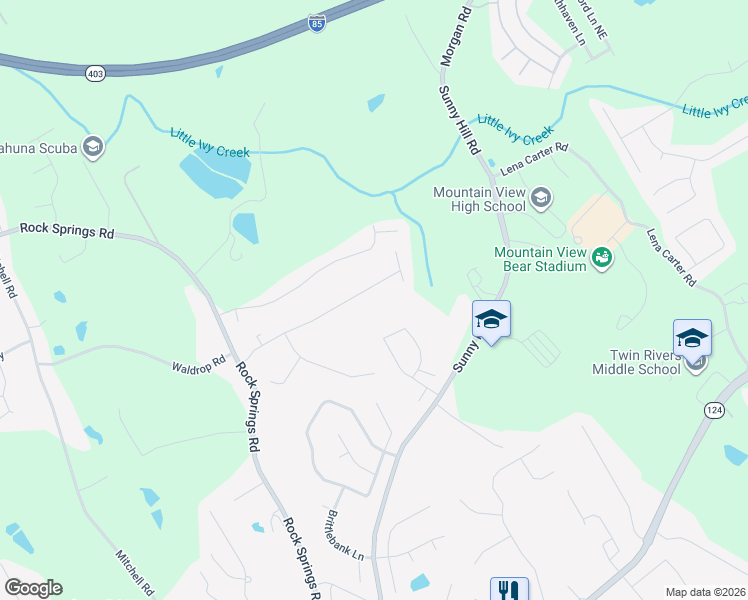 map of restaurants, bars, coffee shops, grocery stores, and more near 2005 Rocksram Drive in Buford