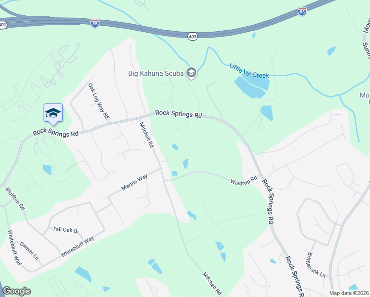 map of restaurants, bars, coffee shops, grocery stores, and more near 1664 Waldrop Road in Lawrenceville