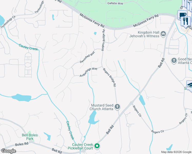 map of restaurants, bars, coffee shops, grocery stores, and more near 315 Pennbrooke Trce in Duluth
