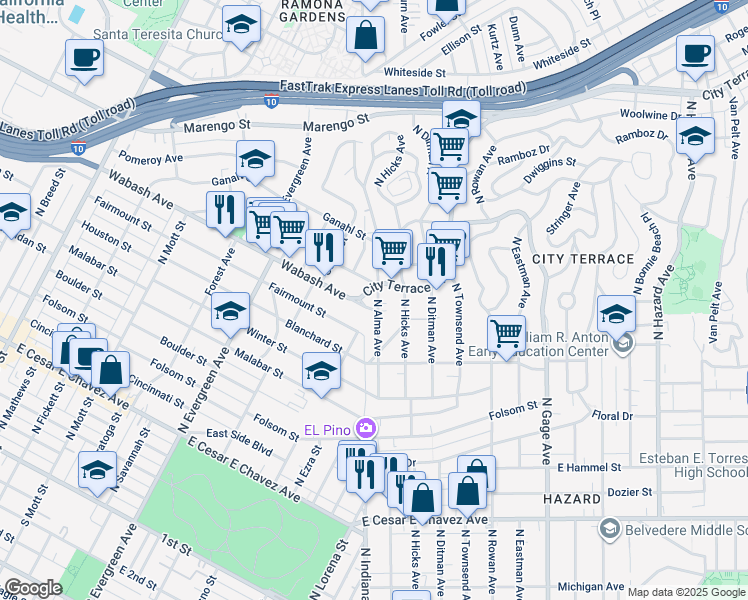 map of restaurants, bars, coffee shops, grocery stores, and more near 1015 North Alma Avenue in Los Angeles