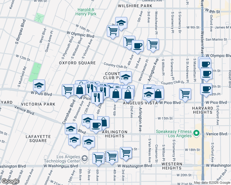 map of restaurants, bars, coffee shops, grocery stores, and more near 1241 4th Avenue in Los Angeles