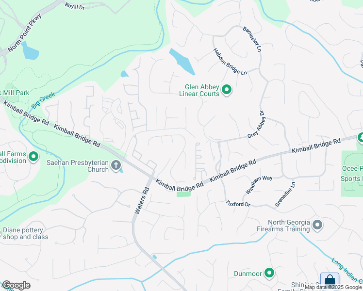 map of restaurants, bars, coffee shops, grocery stores, and more near 3400 Kimball Bridge Road in Alpharetta