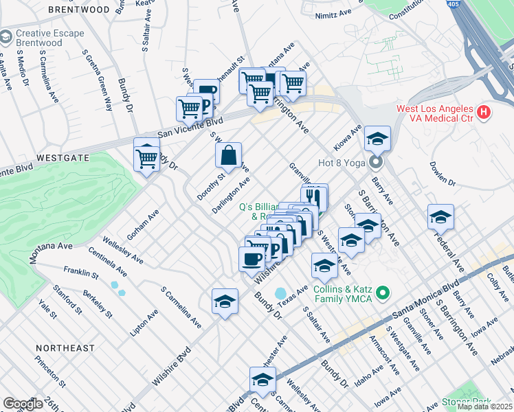 map of restaurants, bars, coffee shops, grocery stores, and more near 11930 Mayfield Avenue in Los Angeles