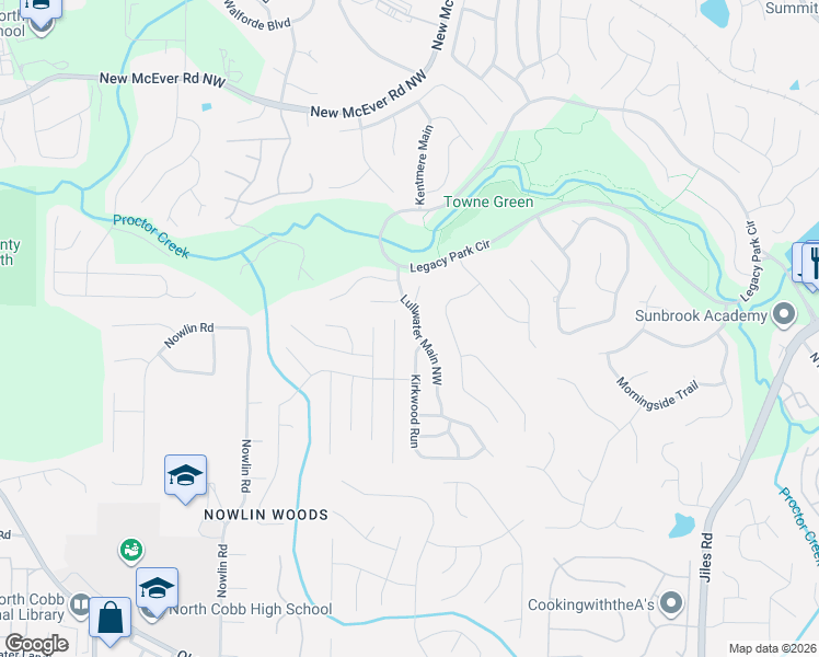 map of restaurants, bars, coffee shops, grocery stores, and more near 3654 Bancroft Main Northwest in Kennesaw
