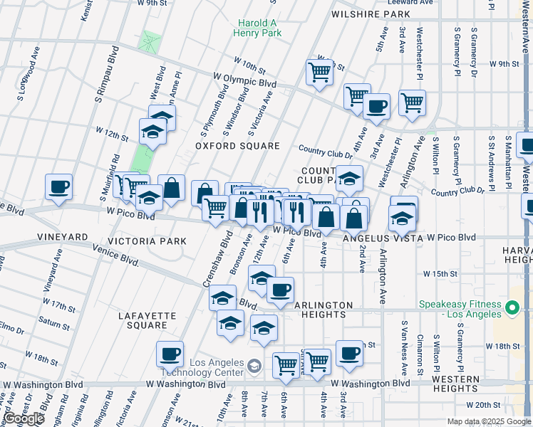 map of restaurants, bars, coffee shops, grocery stores, and more near 1246 Bronson Avenue in Los Angeles